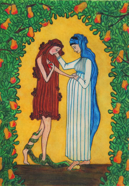 {Mary consoles Eve} by  Sr. Grace Remington, OCSO